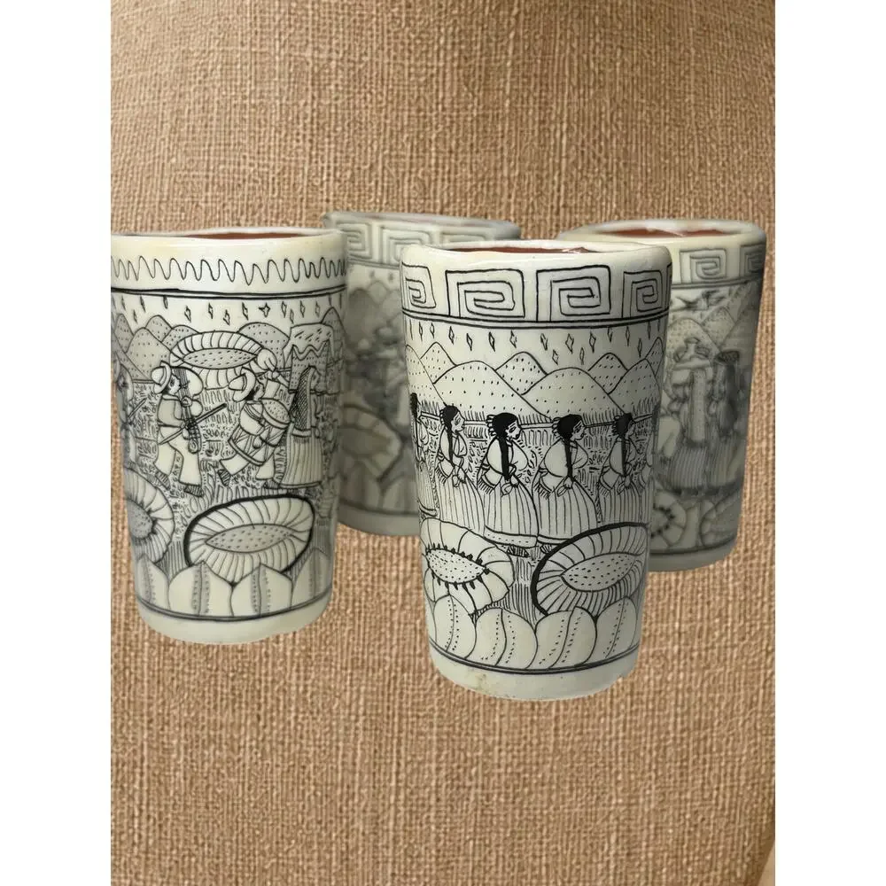 Floriberto Bustillos Xalitla Mexican Folk Art Tequila Shot Cups Set 4